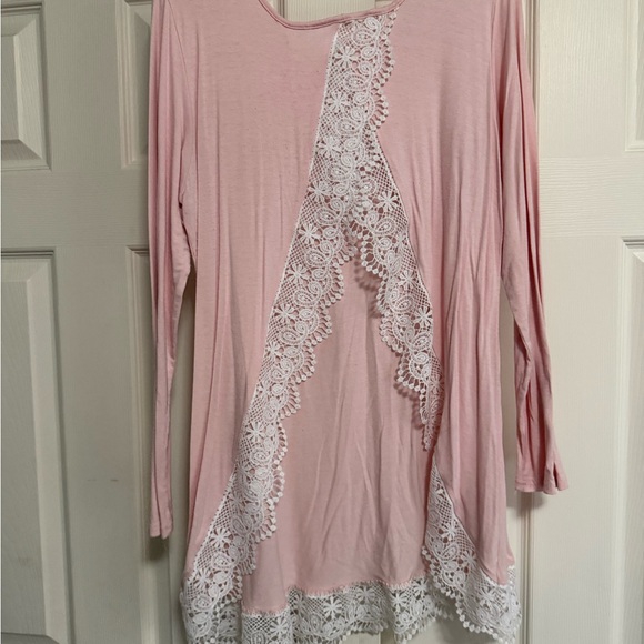 Pink Lace Hem Long Sleeve Top - Picture 2 of 2